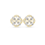 14K Solid Gold Lab Diamond Clover Cluster Earrings, Yellow Gold