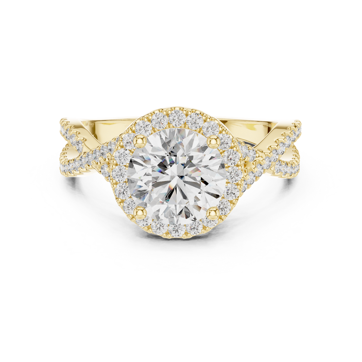 14K Solid Gold Lab Diamond Halo Ring, Yellow Gold