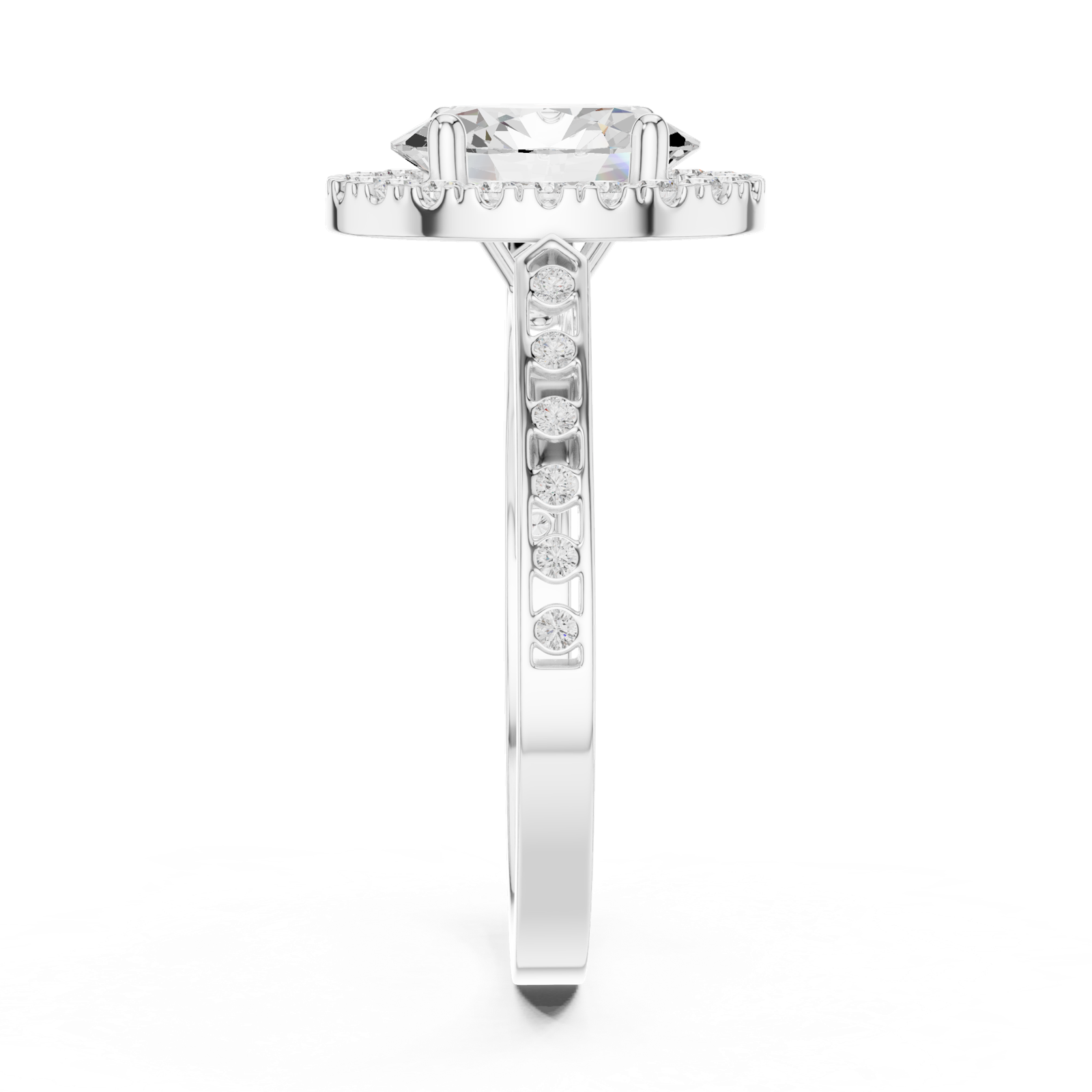 Gold Ring DDLR-349, Oval center stone, White Gold, view 3