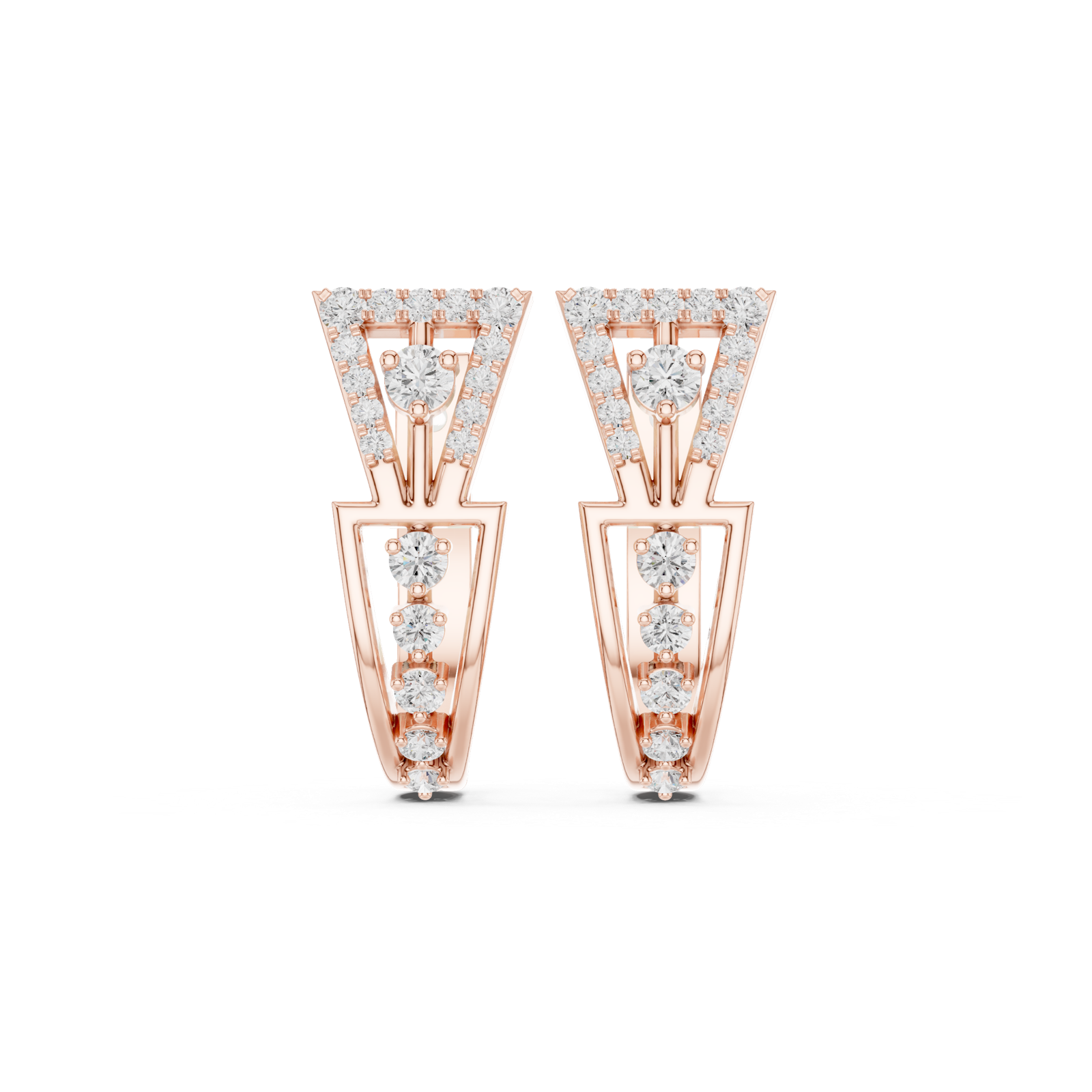 14K Solid Gold Lab Diamond Cluster Earrings, Rose Gold
