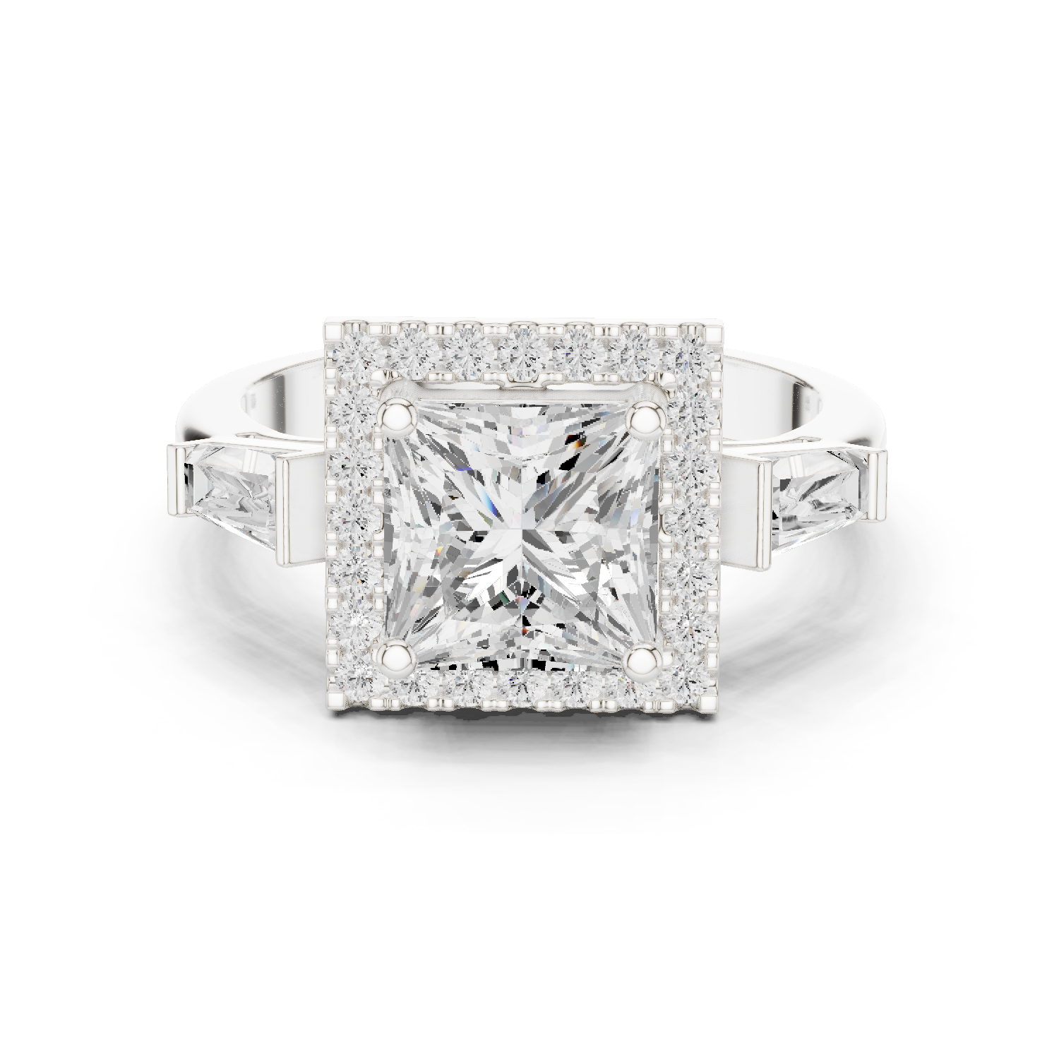 Gold Ring DDLR-342, Princess center stone, White Gold