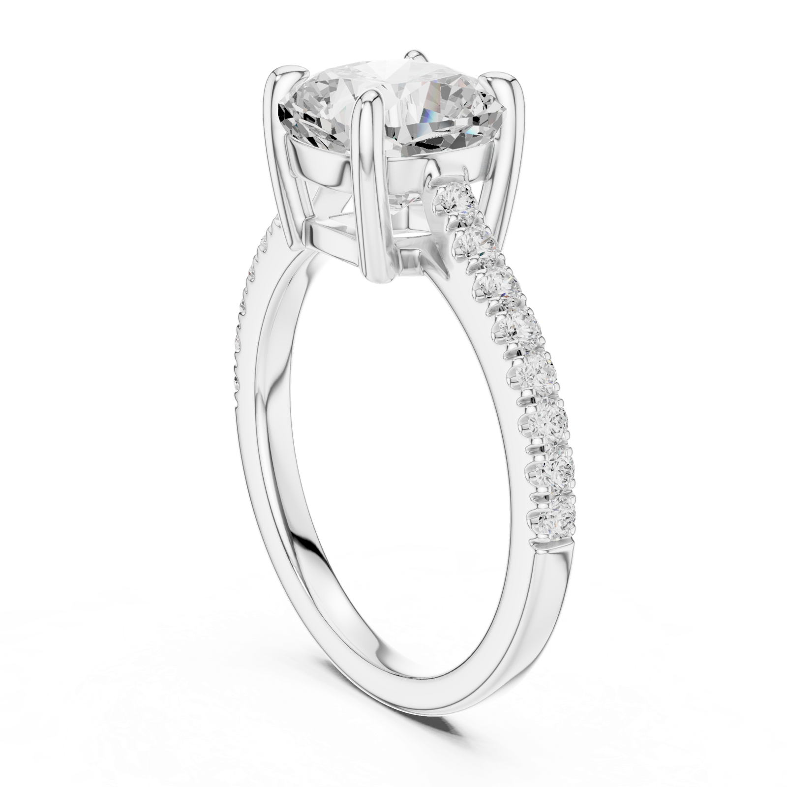 Gold Ring DDLR-039, Cushion center stone, White Gold, view 1