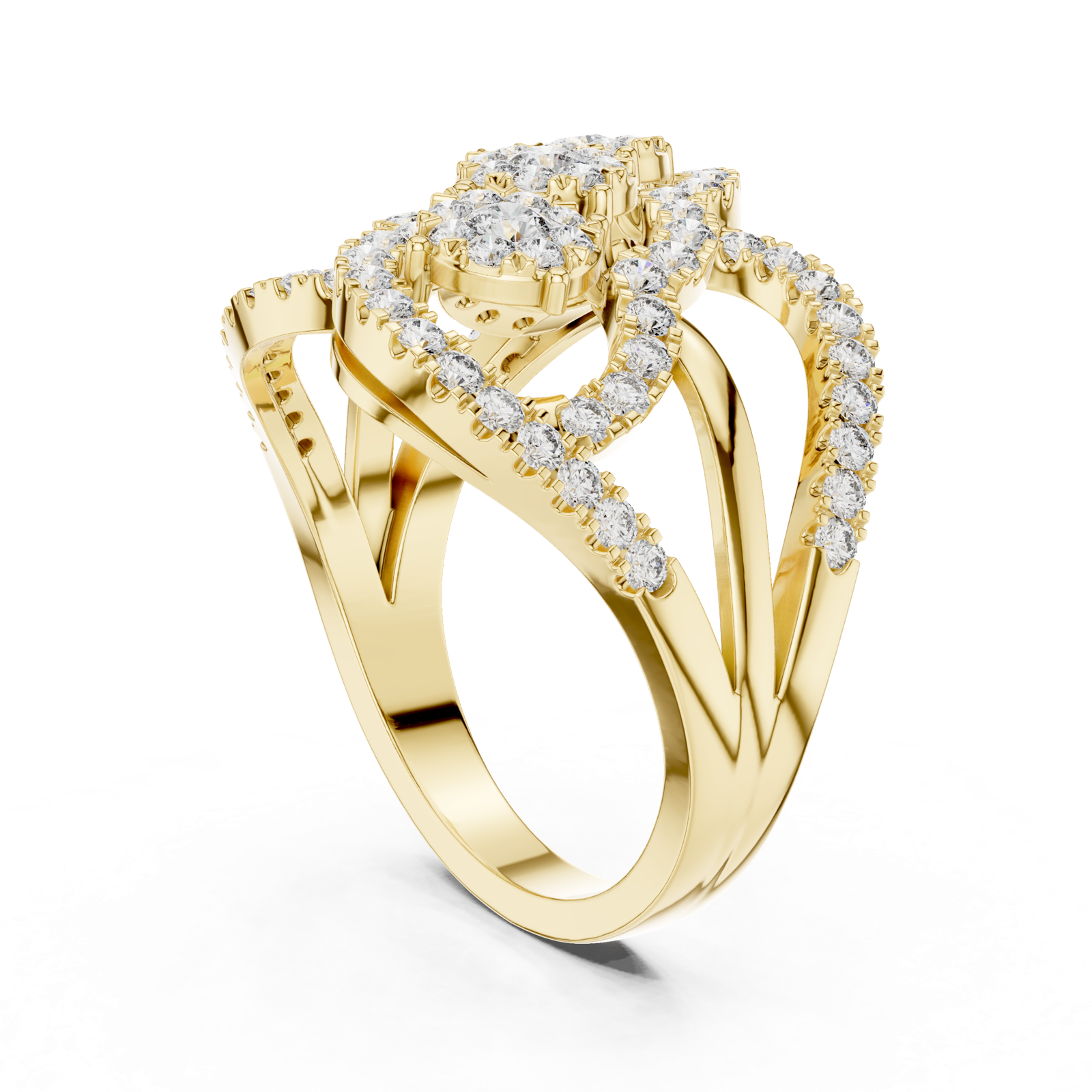 14K Solid Gold Lab Diamond Cluster Ring, Yellow Gold, view 1
