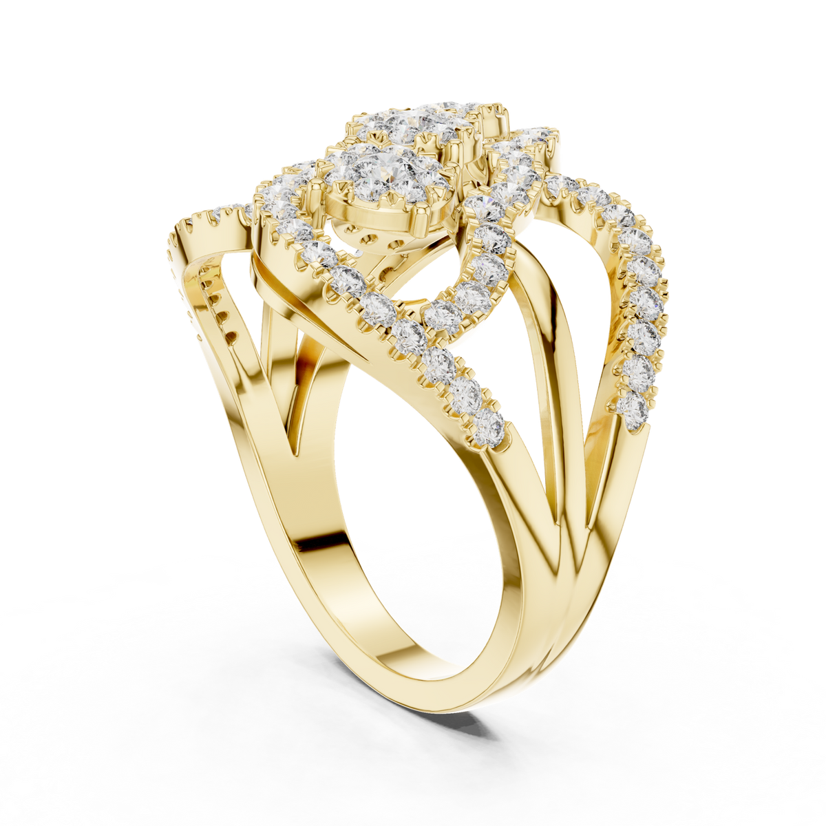14K Solid Gold Lab Diamond Cluster Ring, Yellow Gold, view 1