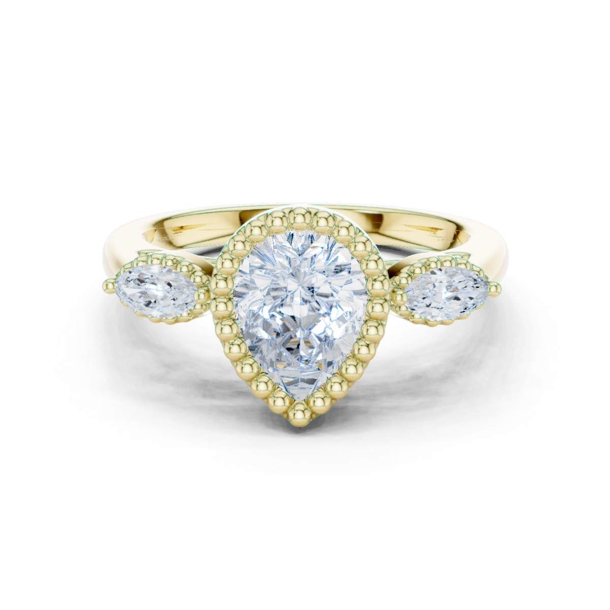 14K Solid Gold Lab Diamond Halo Ring, Yellow Gold