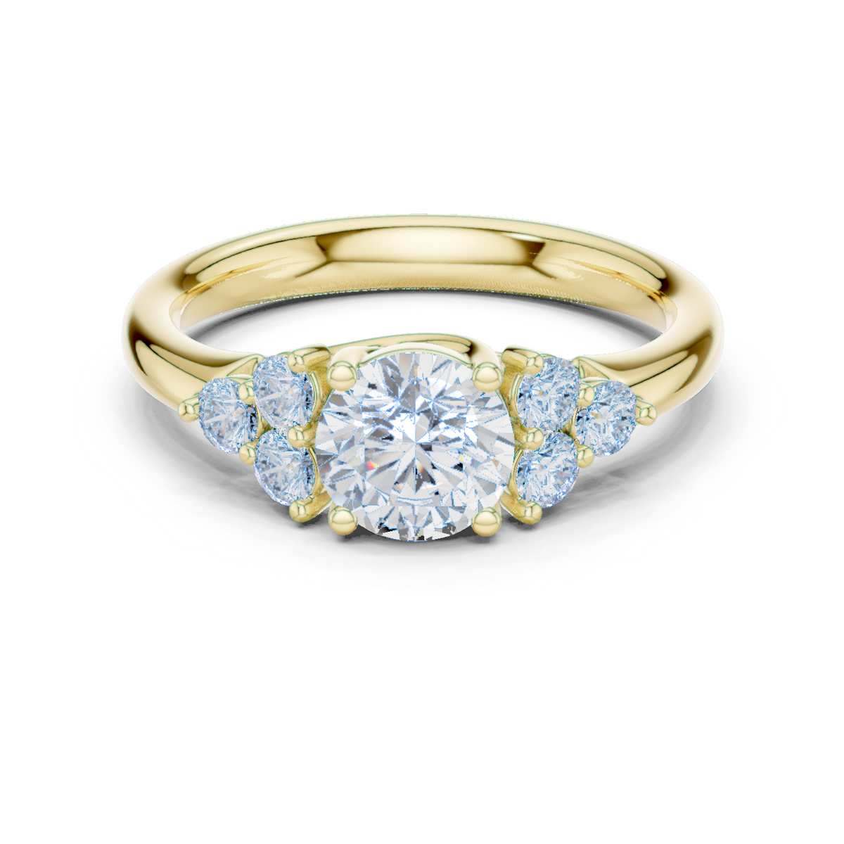 14K Solid Gold Lab Diamond Three-Stone Ring, Yellow Gold