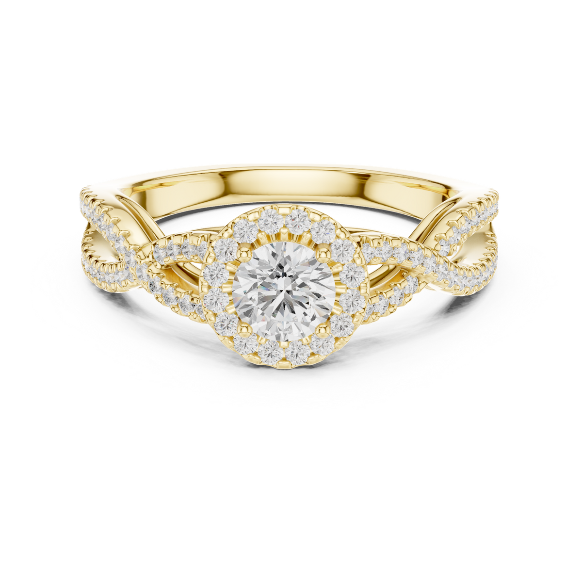 14K Solid Gold Lab Diamond Halo Ring, Yellow Gold