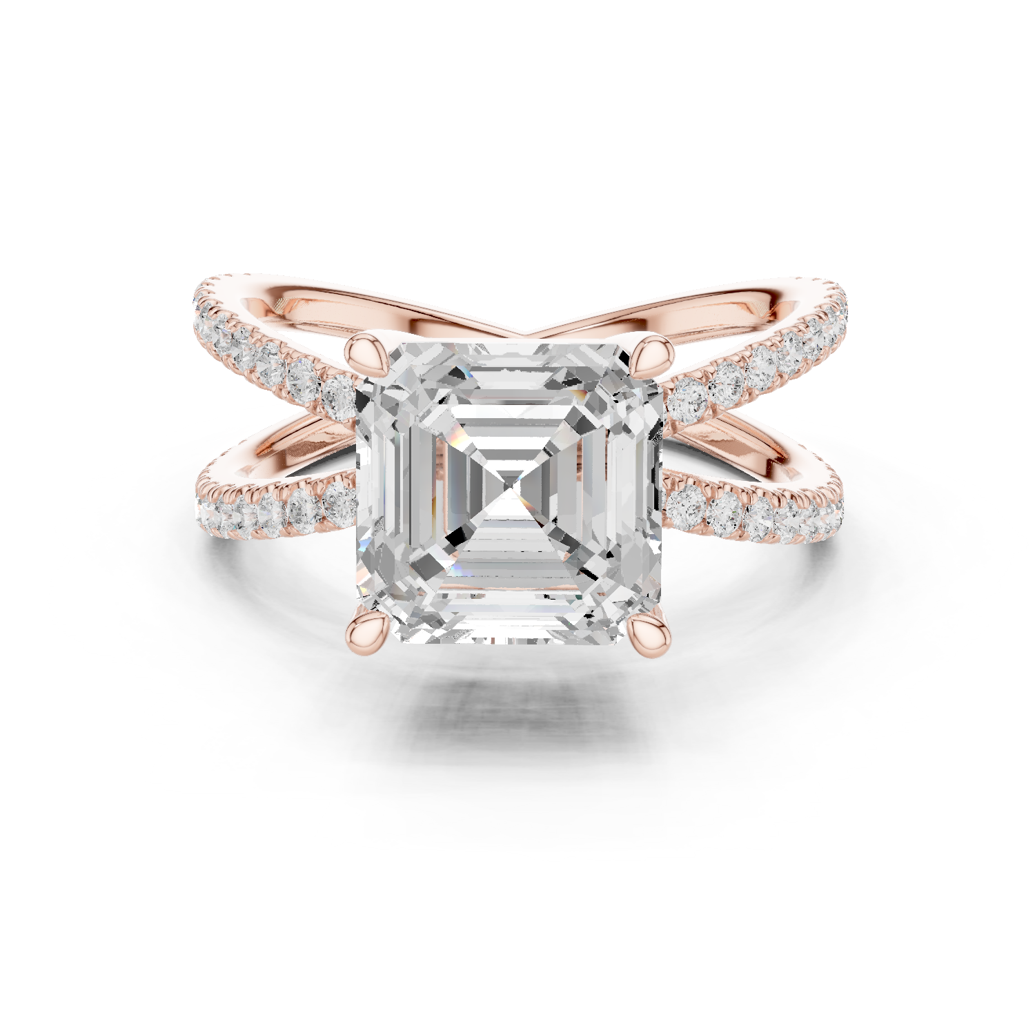Gold Jewelry, Asscher center stone, Rose Gold