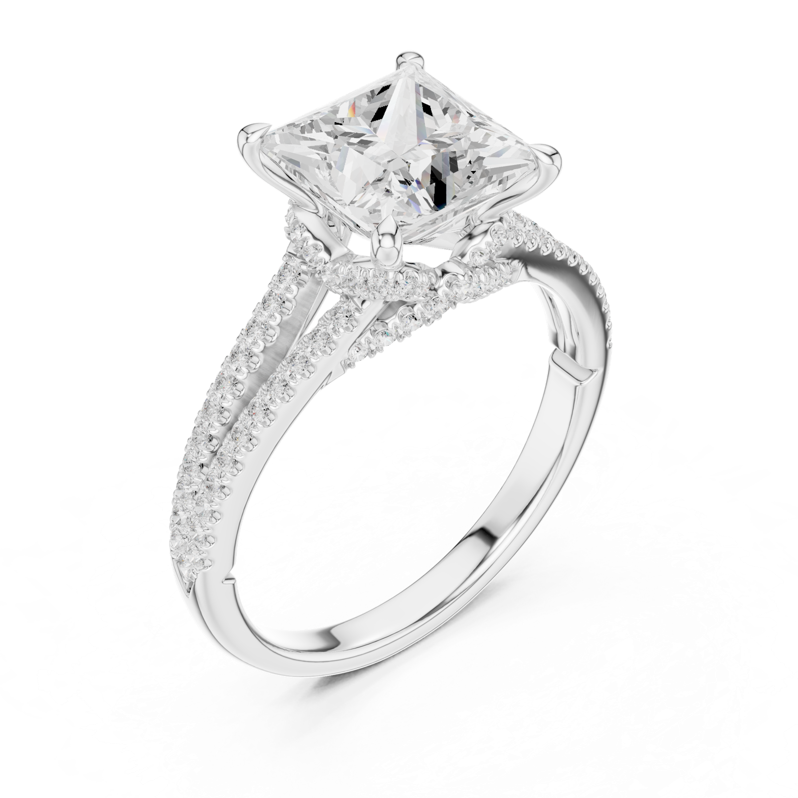 Gold Ring DDLR-252, Princess center stone, White Gold, view 2