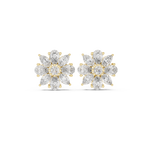 14K Solid Gold Lab Diamond Flower Cluster Earrings, Yellow Gold