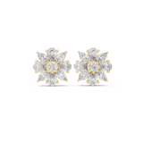 14K Solid Gold Lab Diamond Flower Cluster Earrings, Yellow Gold