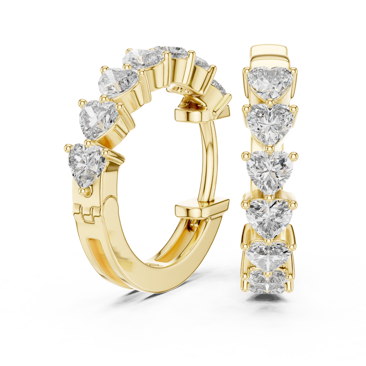 14K Solid Gold Lab Diamond Heart Huggie Earrings, Yellow Gold, view 1