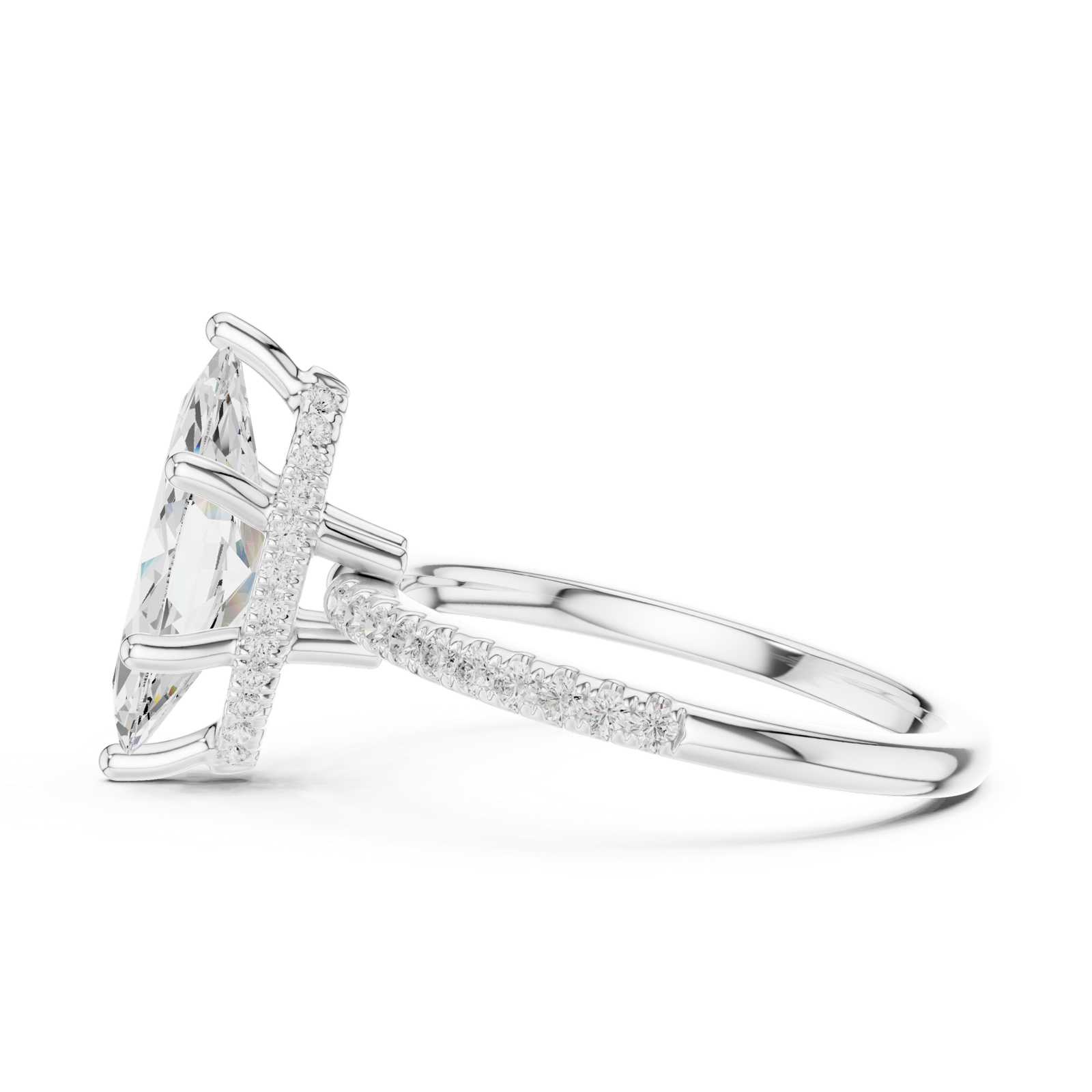 Gold Ring DDLR-177, Marquise center stone, White Gold, view 3