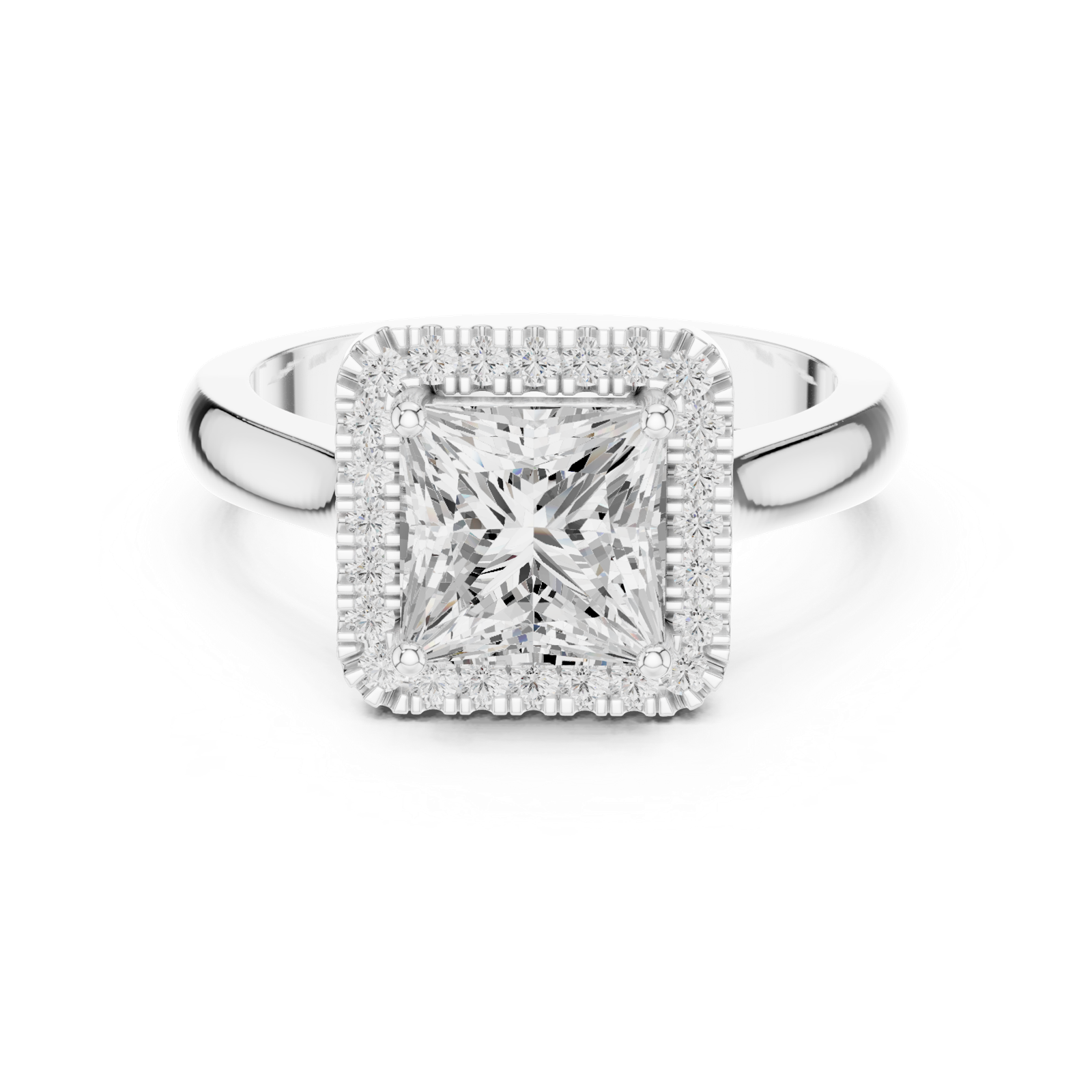 Gold Ring DDLR-338, Princess center stone, White Gold, view 4