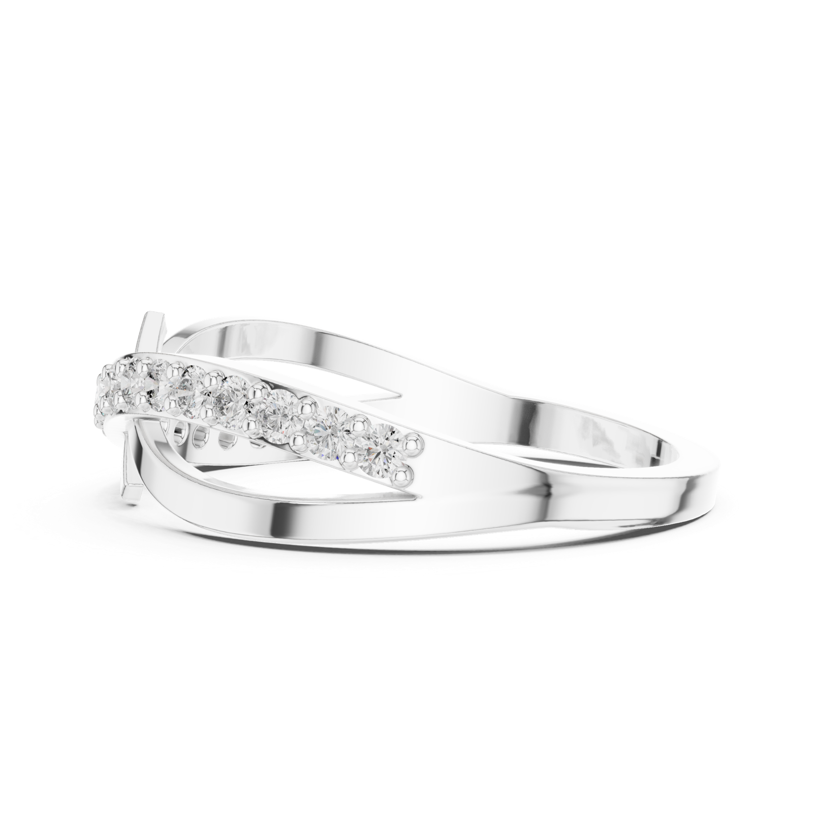 14K Solid Gold Lab Diamond Crossover Ring, White Gold, view 3