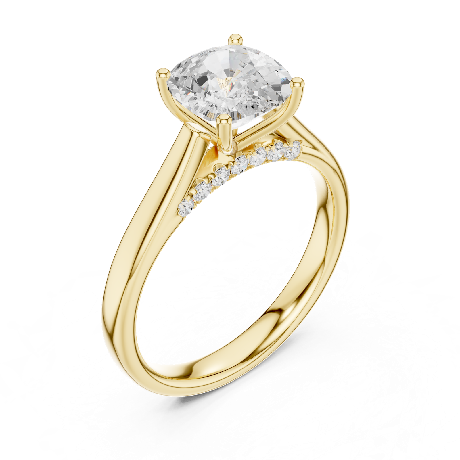 Gold Jewelry, Cushion center stone, Yellow Gold, view 2