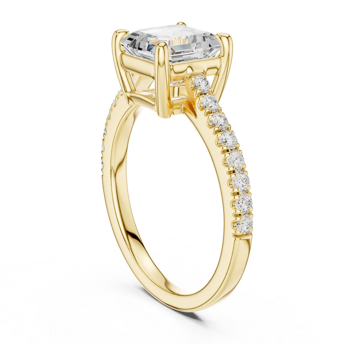 Gold Ring, Asscher center stone, Yellow Gold, view 1