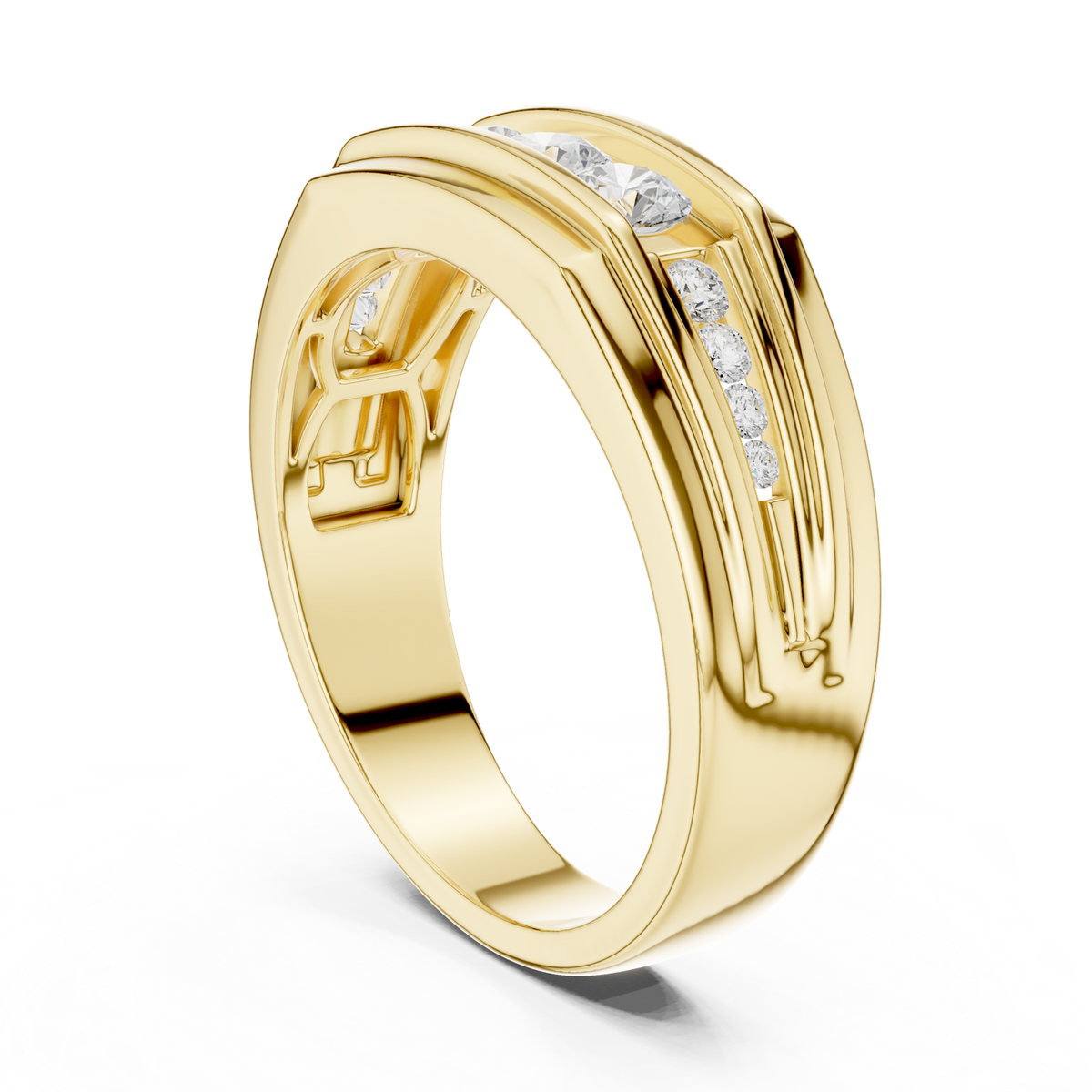 14K Solid Gold Lab Diamond Three-Stone Ring, Yellow Gold, view 1