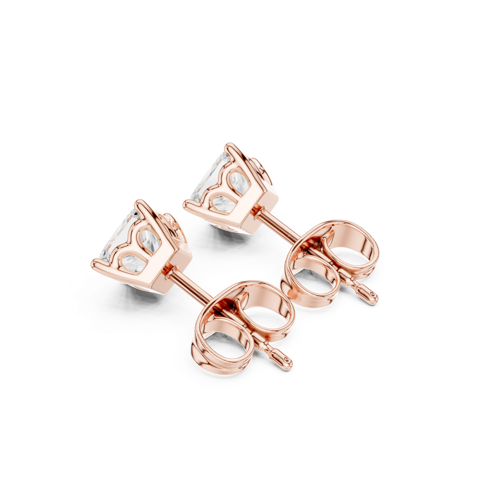 14K Solid Gold Lab Diamond Stud Earrings, Rose Gold, view 2
