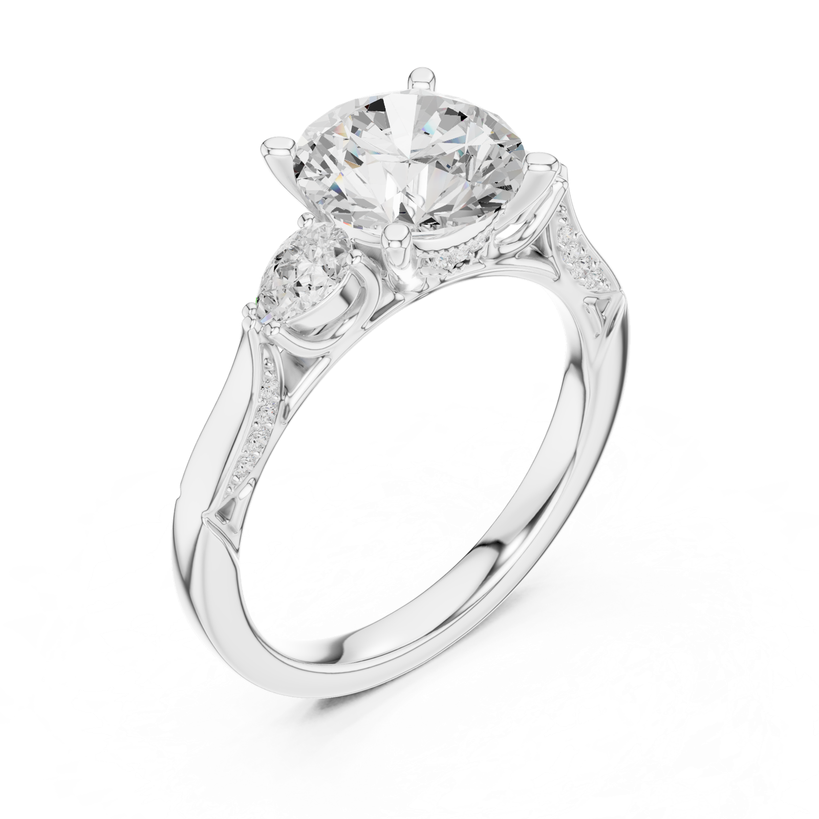 Gold Ring DDLR-284, Round center stone, White Gold, view 2
