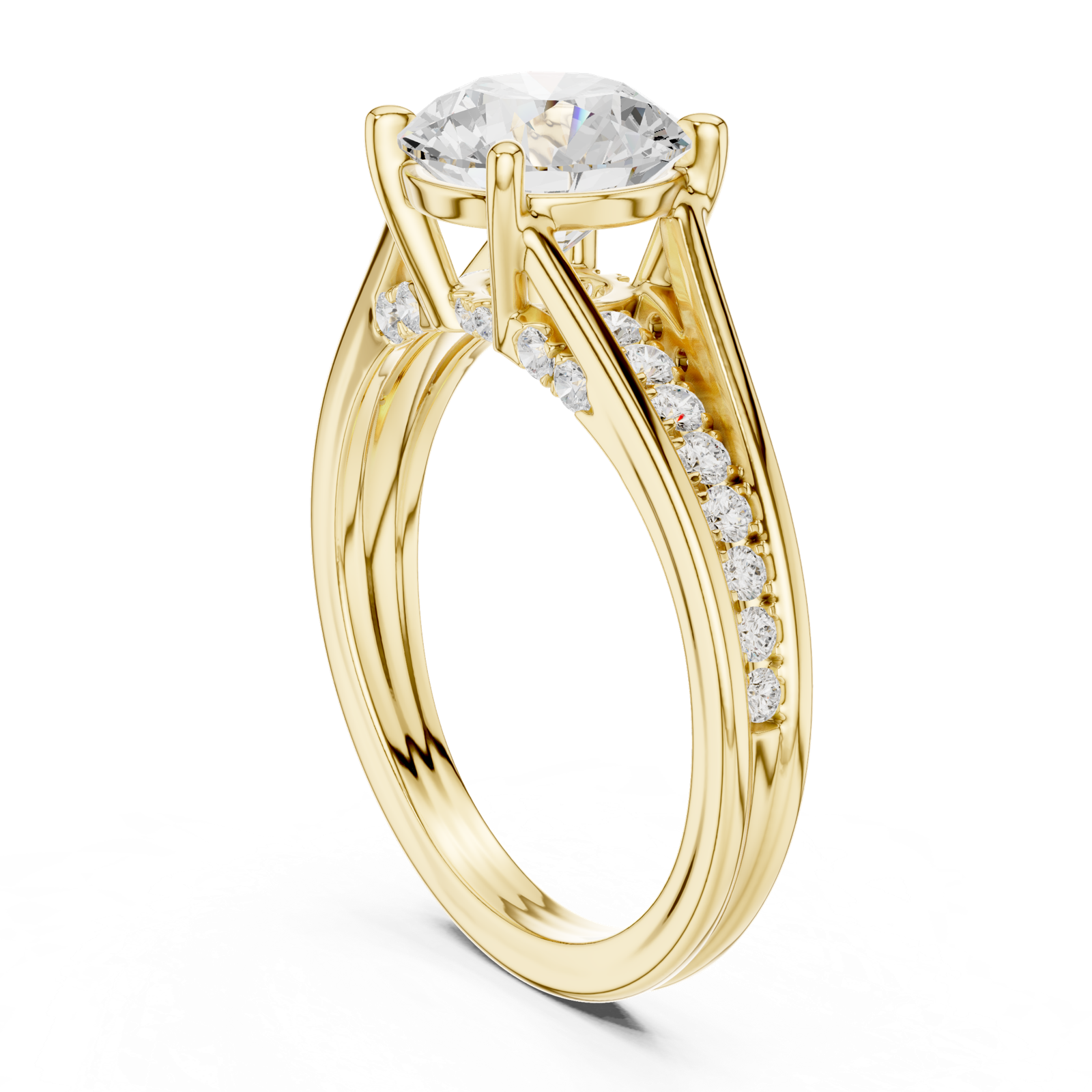 Gold Ring DDLR-253, Round center stone, Yellow Gold, view 1