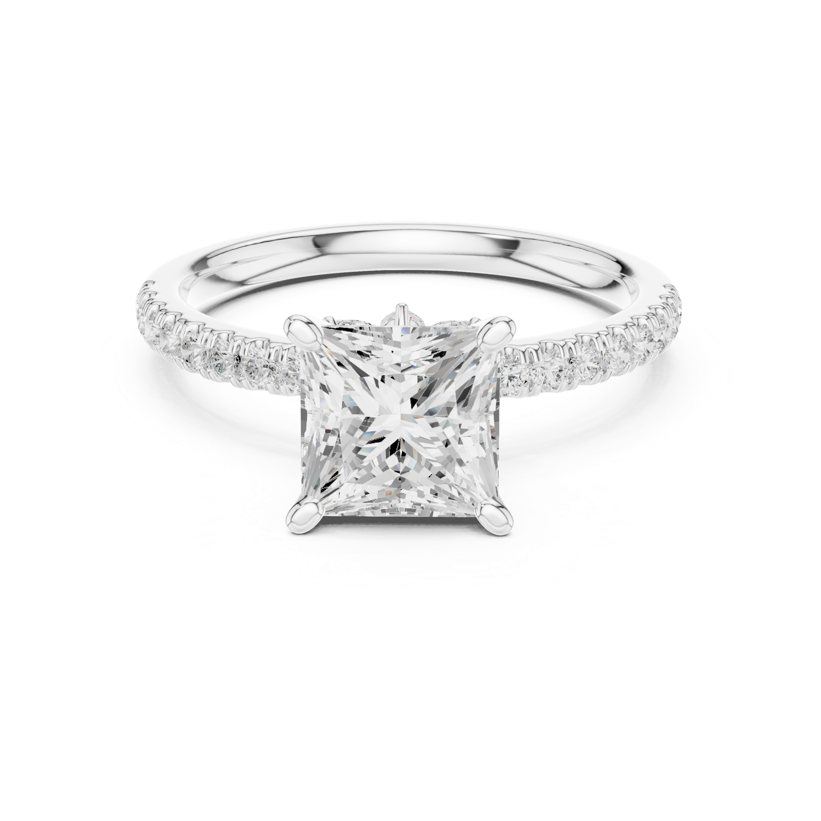 Gold Ring DDLR-256, Princess center stone, White Gold, view 4