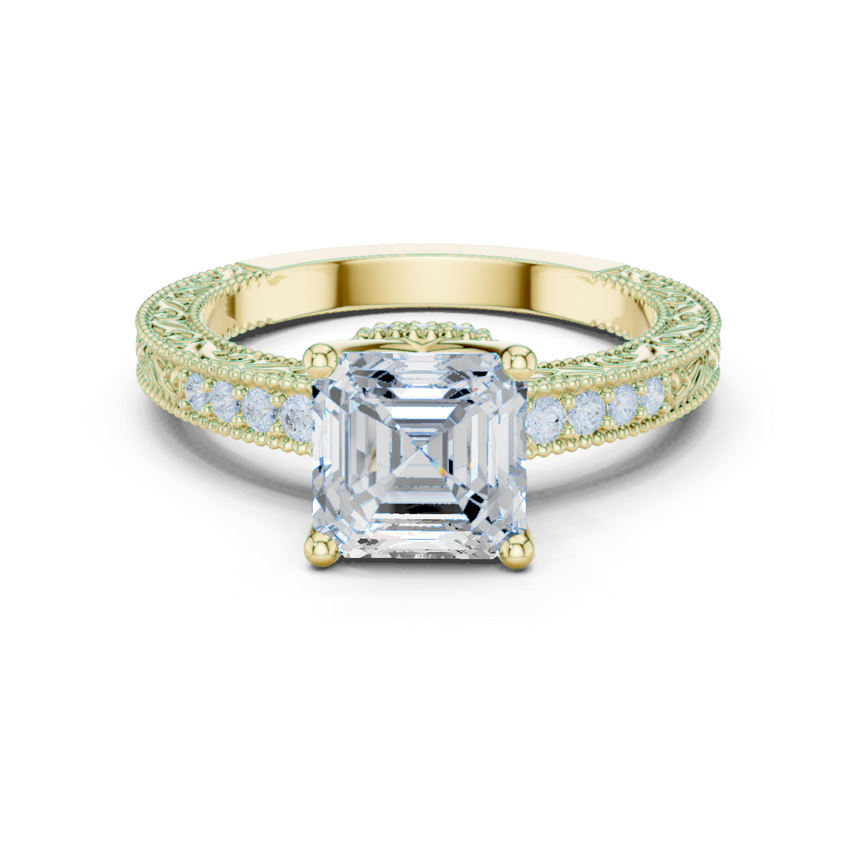 Gold Ring, Asscher center stone, Yellow Gold