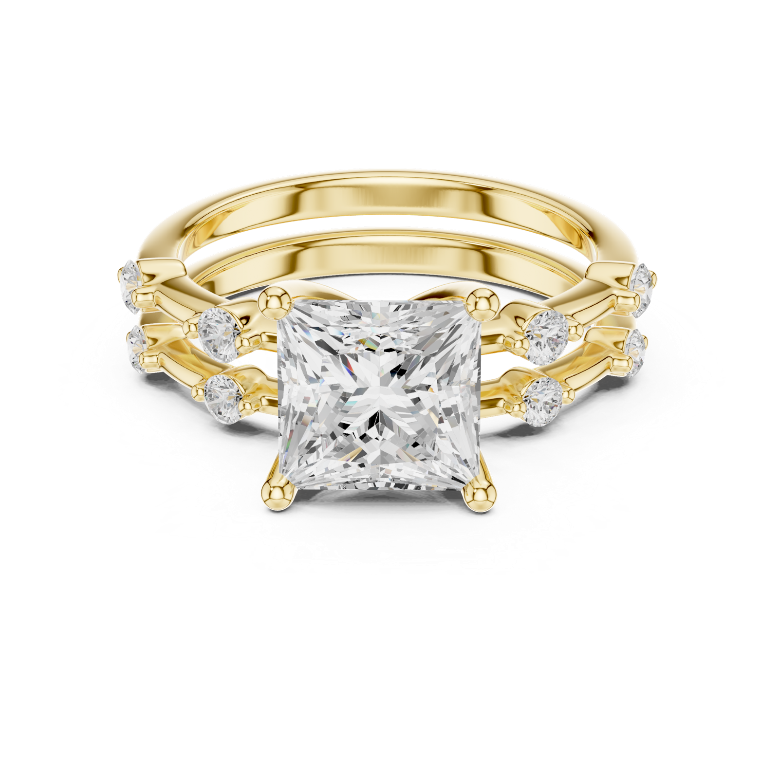Gold Ring DDLR-441, Princess center stone, Yellow Gold, view 4