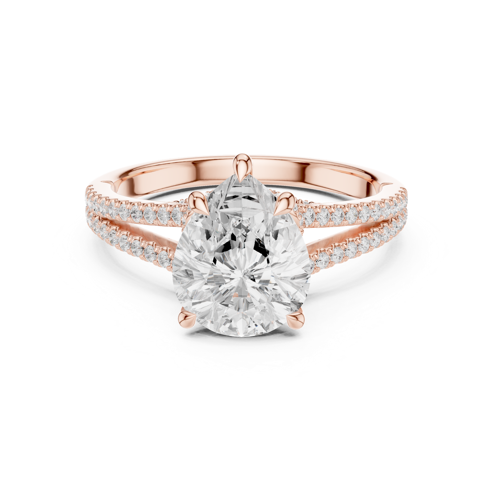 Gold Ring DDLR-252, Pear center stone, Rose Gold, view 4
