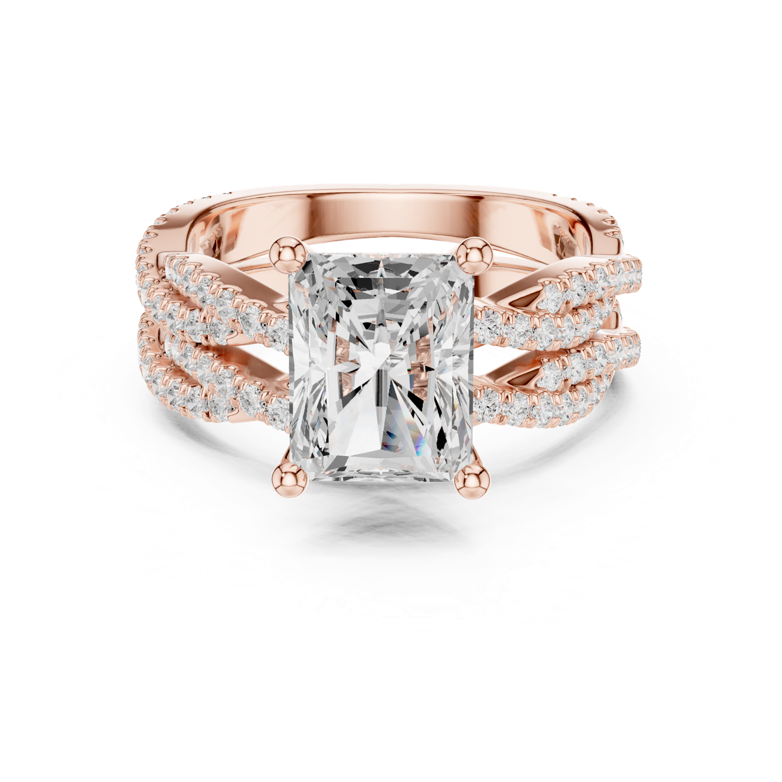 Gold Ring DDLR-300, Radiant center stone, Rose Gold, view 4