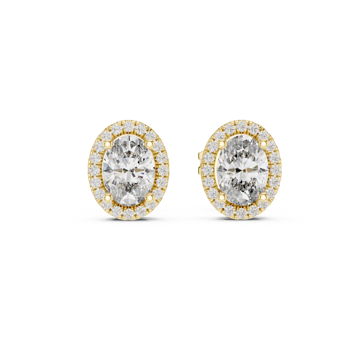 14K Solid Gold Lab Diamond Halo Earrings, Yellow Gold