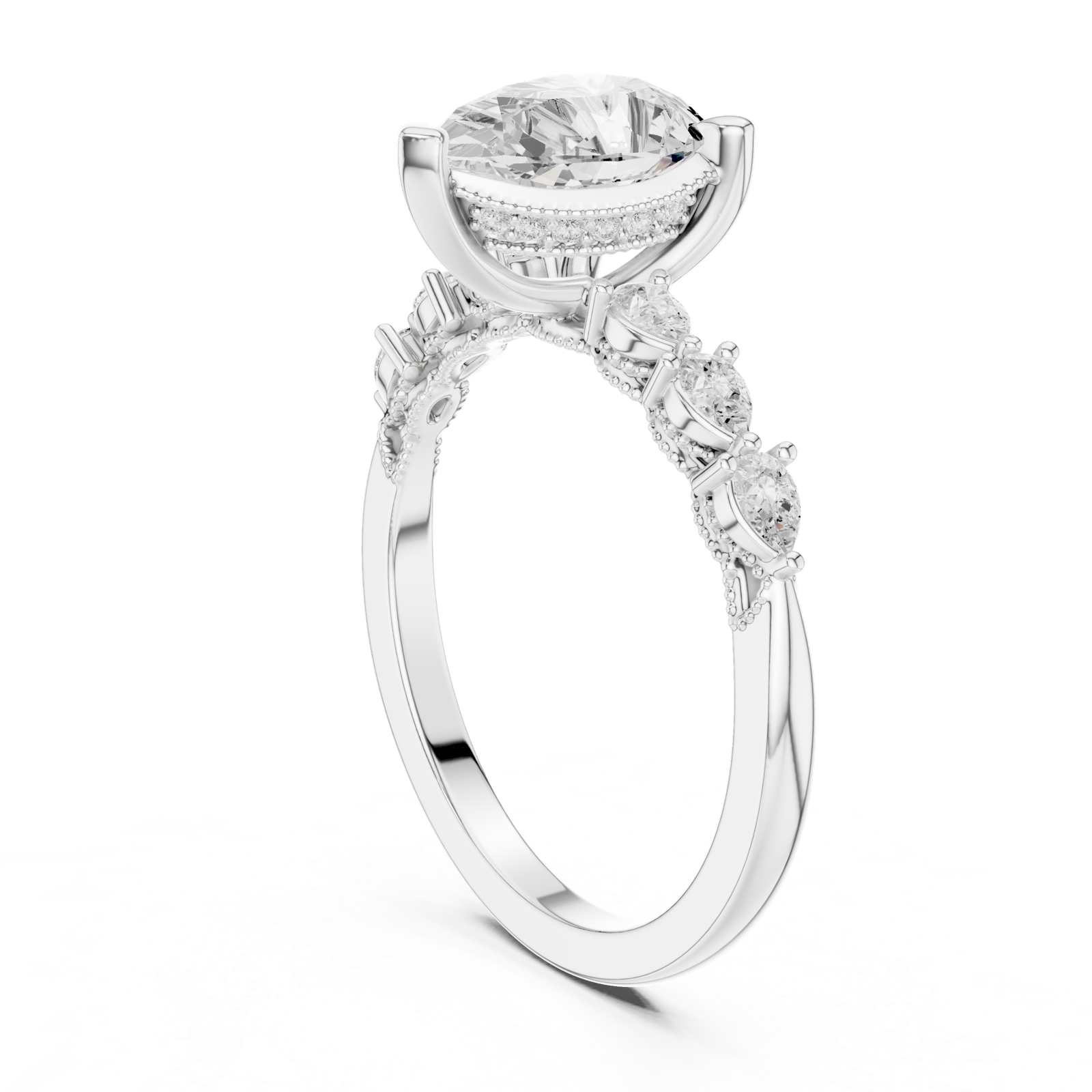 Gold Ring DDLR-168, Pear center stone, White Gold, view 1