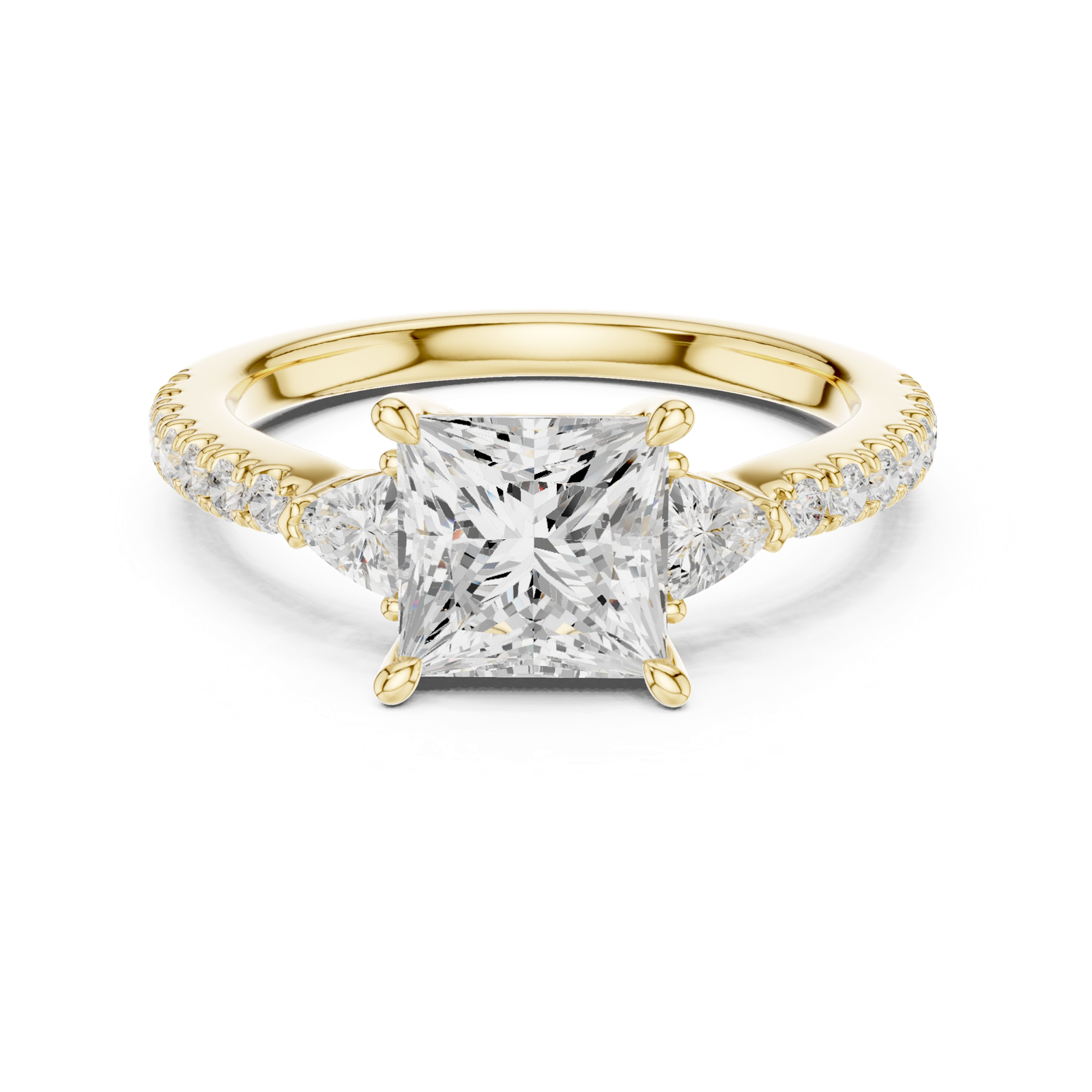 Gold Ring DDLR-037, Princess center stone, Yellow Gold, view 4