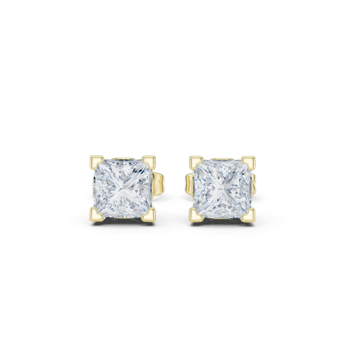 14K Solid Gold Lab Diamond Stud Earrings, Yellow Gold