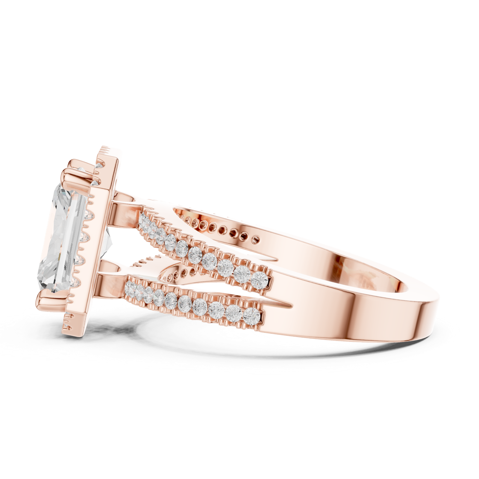 Gold Ring DDLR-350, Radiant center stone, Rose Gold, view 3