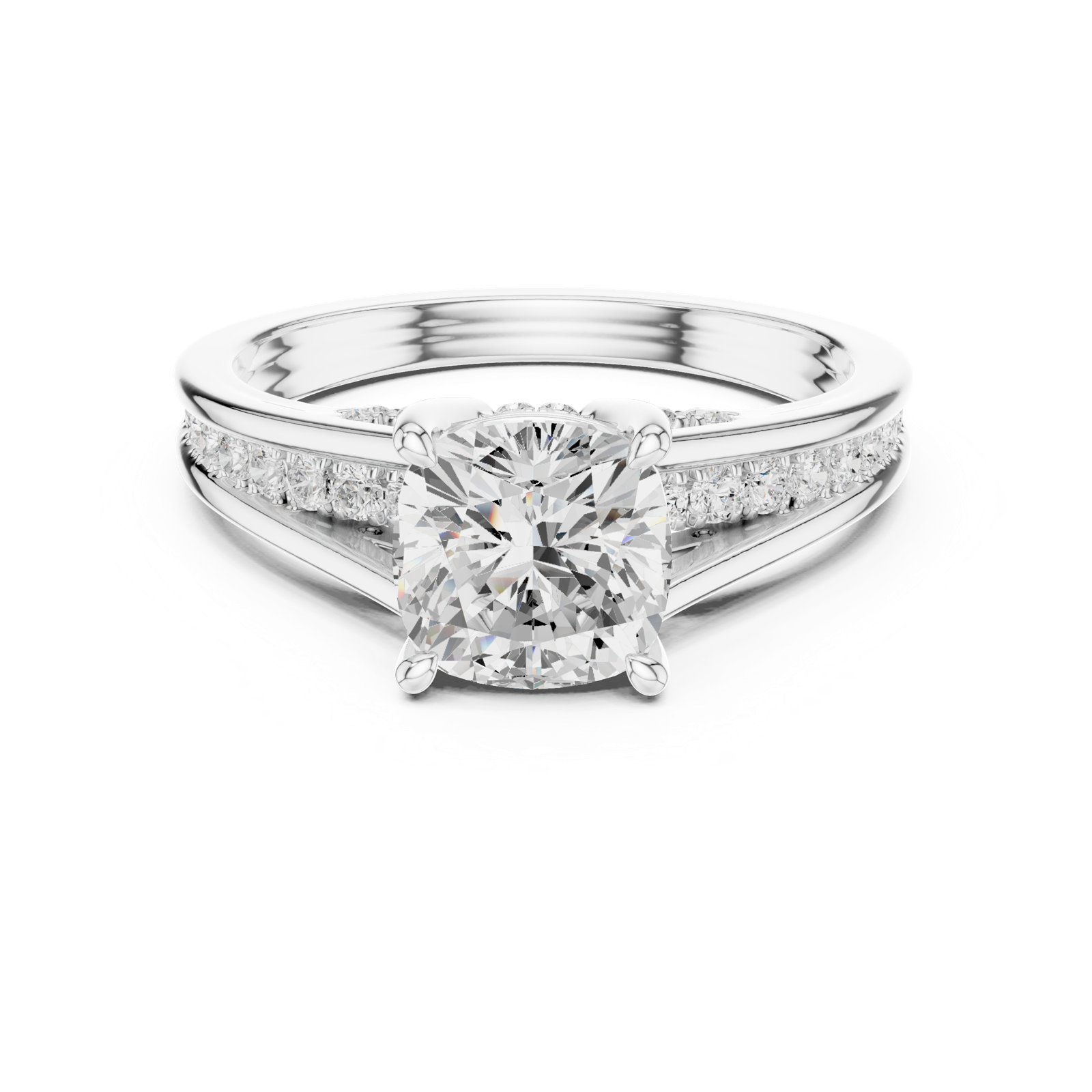 Gold Ring, Cushion center stone, White Gold, view 4