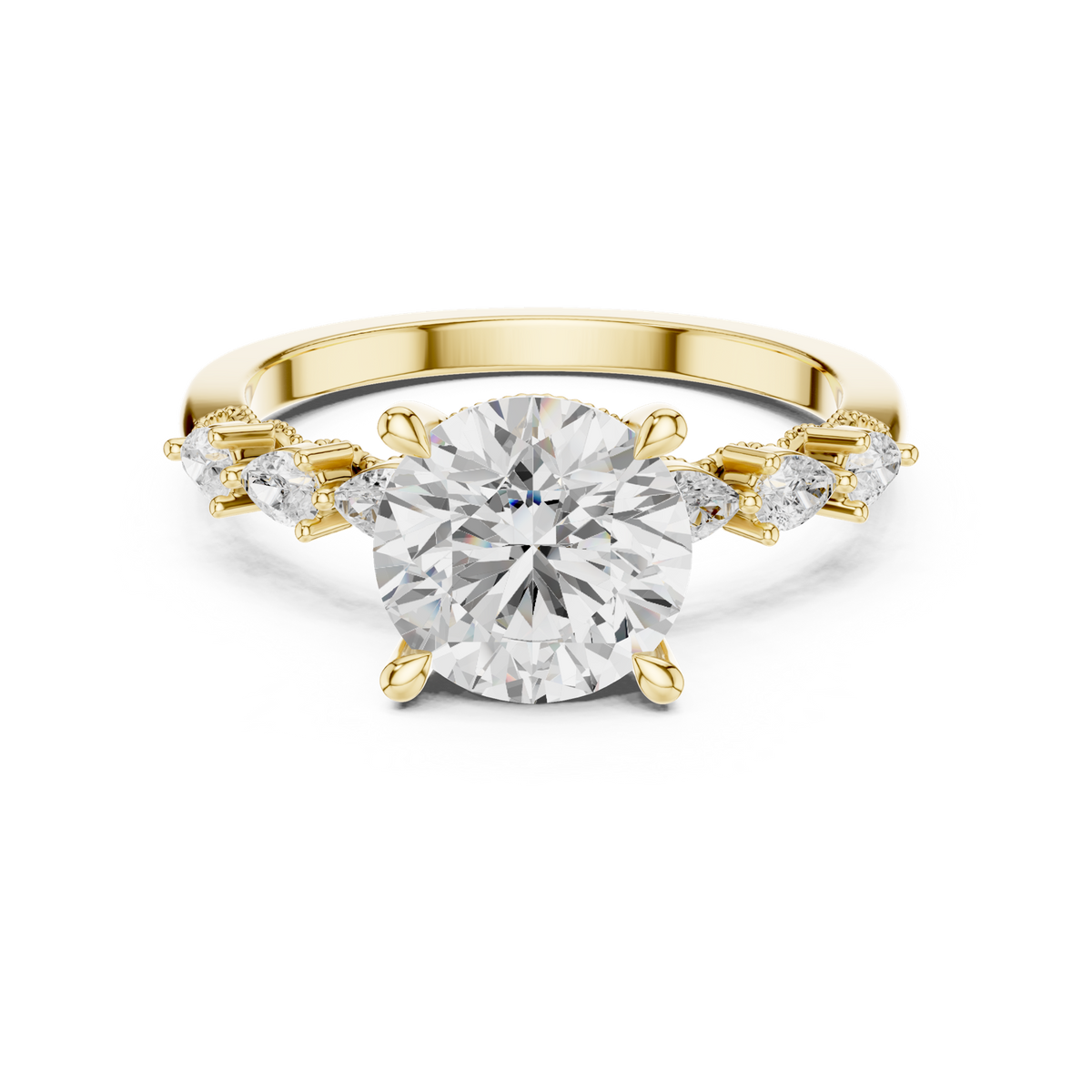14K Solid Gold Lab Diamond Solitaire Ring, Yellow Gold