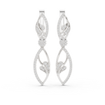 14K Solid Gold Lab Diamond Leaf Drop Earrings, White Gold