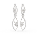 14K Solid Gold Lab Diamond Leaf Drop Earrings, White Gold