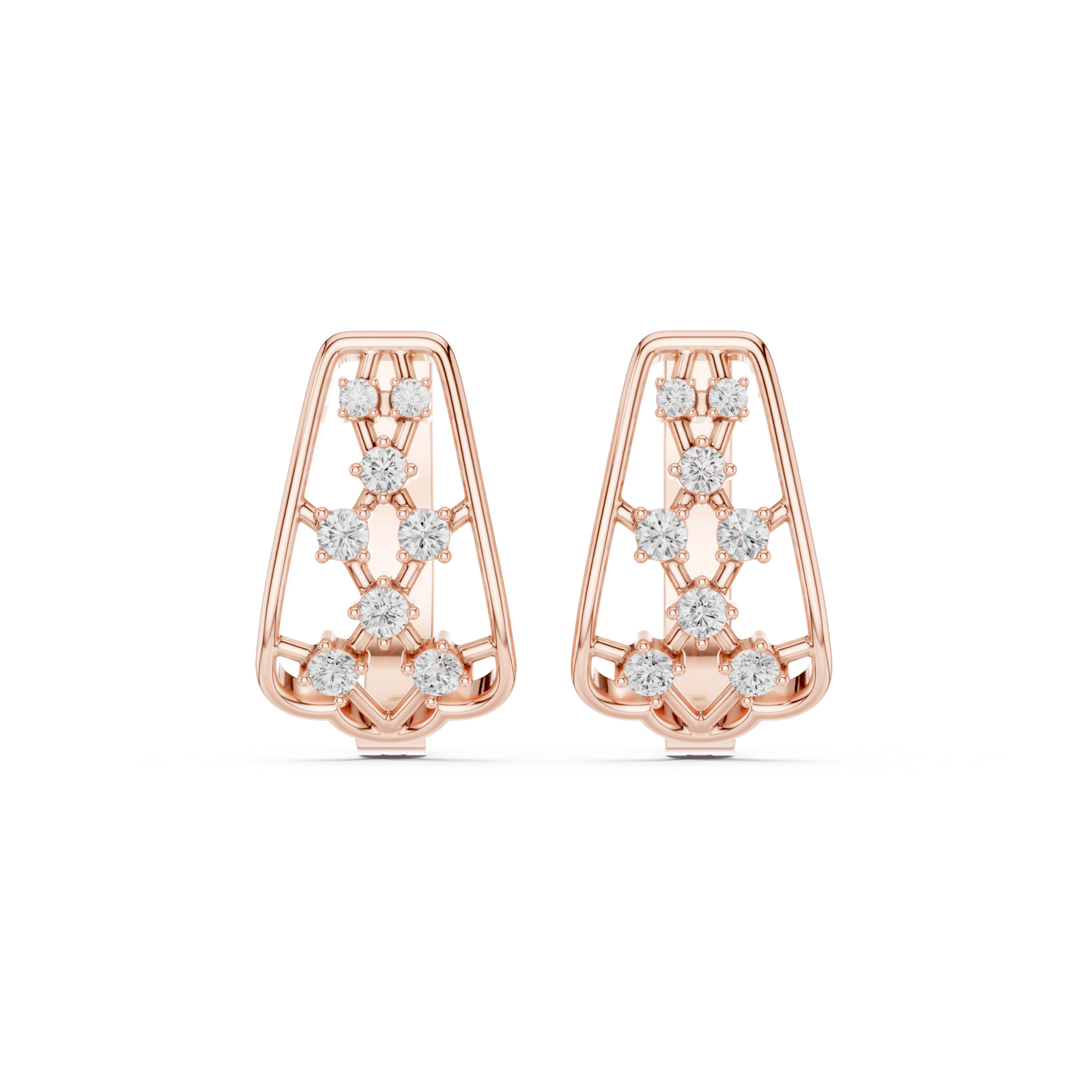 14K Solid Gold Lab Diamond Cluster Earrings, Rose Gold