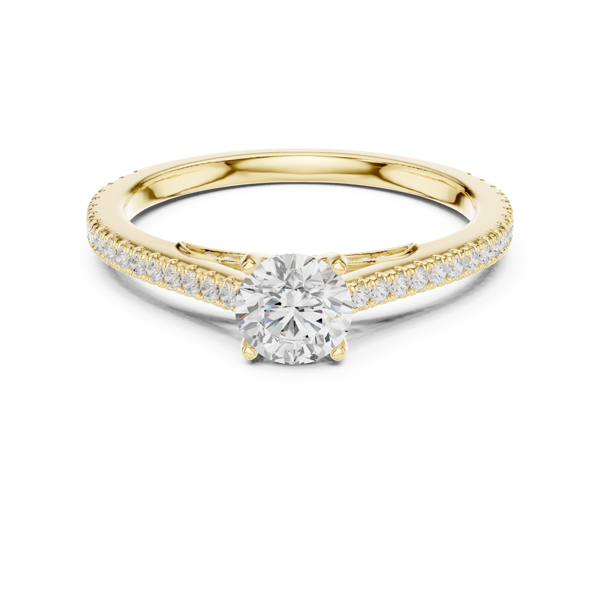 14K Solid Gold Lab Diamond Solitaire Ring, Yellow Gold