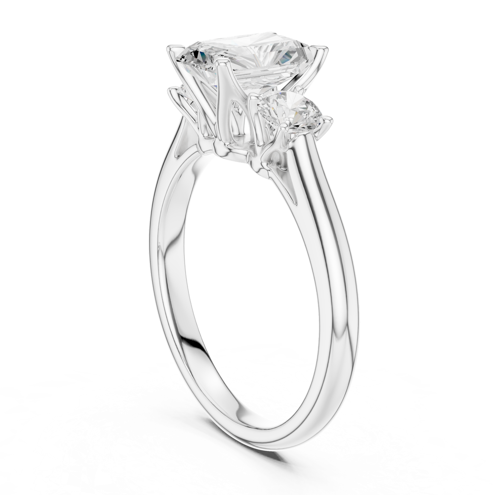 Gold Ring DDLR-041, Radiant center stone, White Gold, view 1