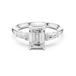 Gold Three-Stone Baguette Engagement Ring, Emerald center stone, White Gold, view 4
