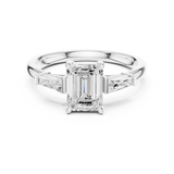 Gold Three-Stone Baguette Engagement Ring, Emerald center stone, White Gold, view 4