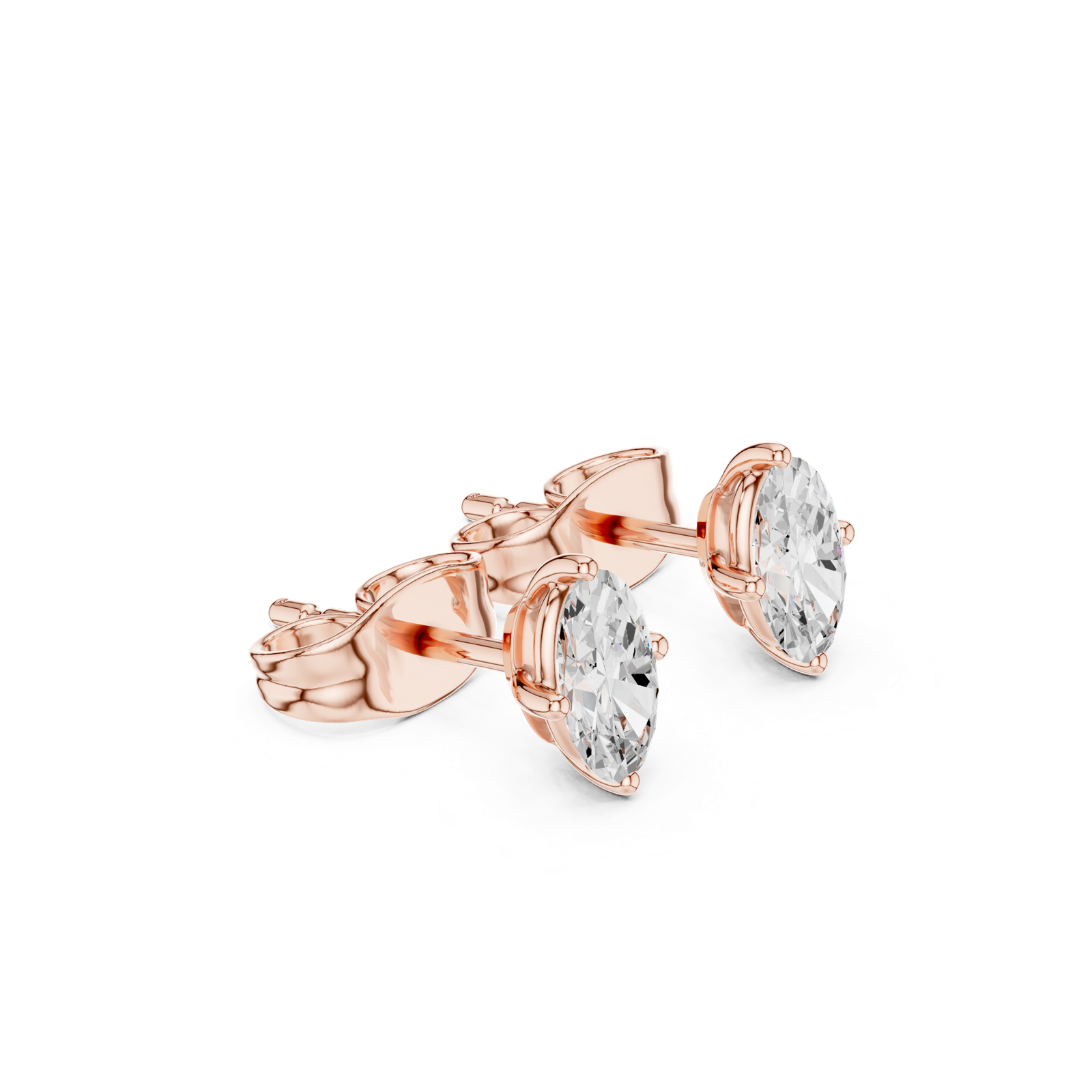 14K Solid Gold Lab Diamond Stud Earrings, Rose Gold, view 1