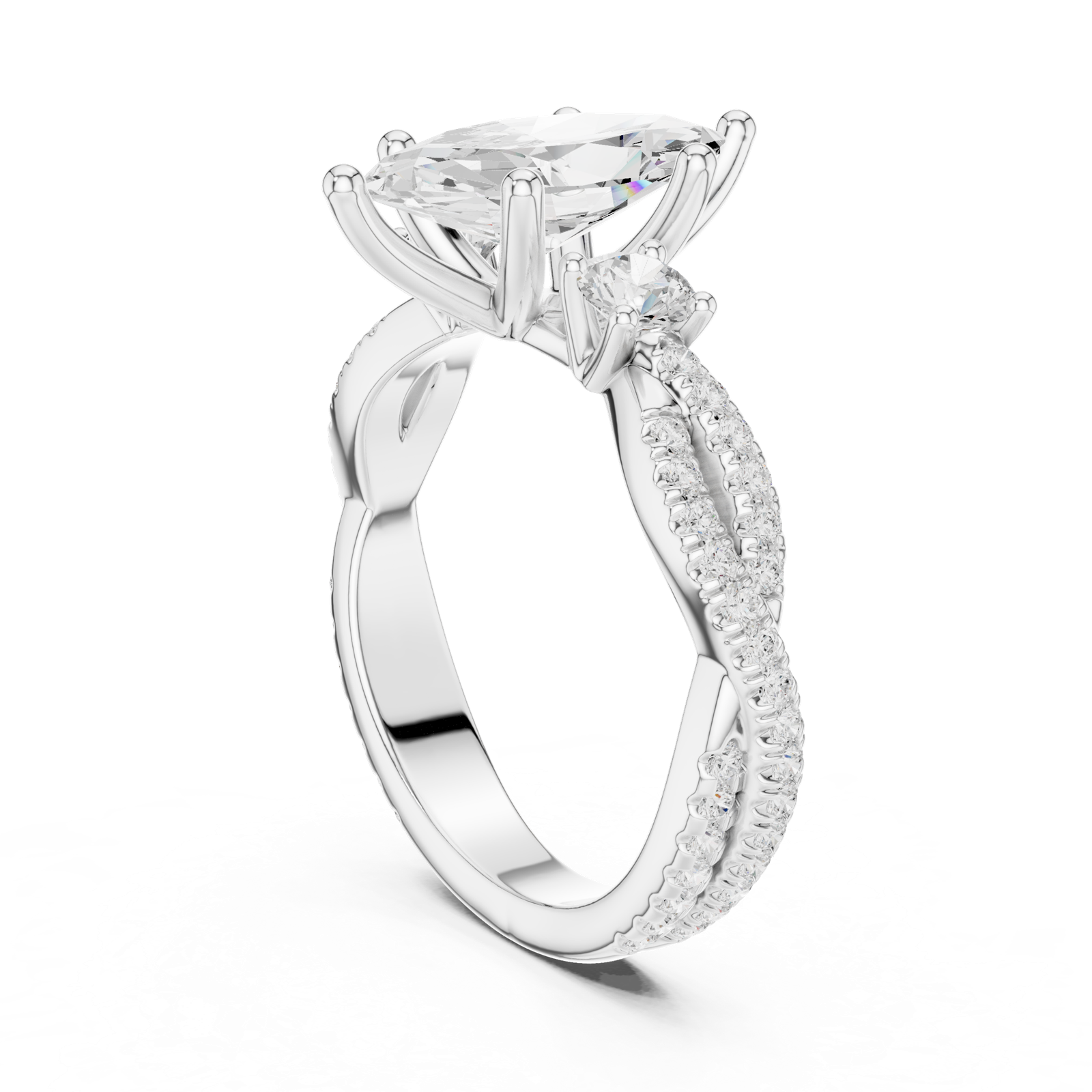 Gold Ring DDLR-281, Marquise center stone, White Gold, view 1