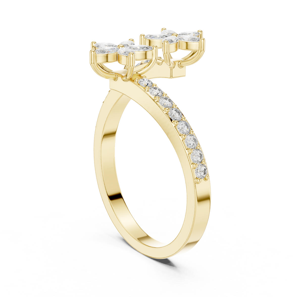 14K Solid Gold Lab Diamond Star Crossover Ring, Yellow Gold, view 1