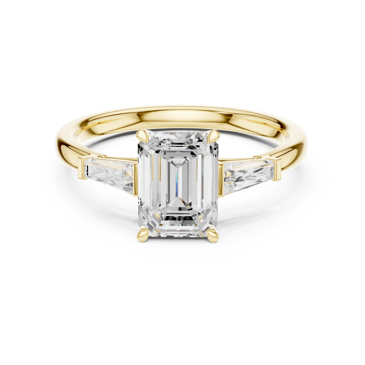 14K Solid Gold Lab Diamond Three-Stone Ring, Yellow Gold
