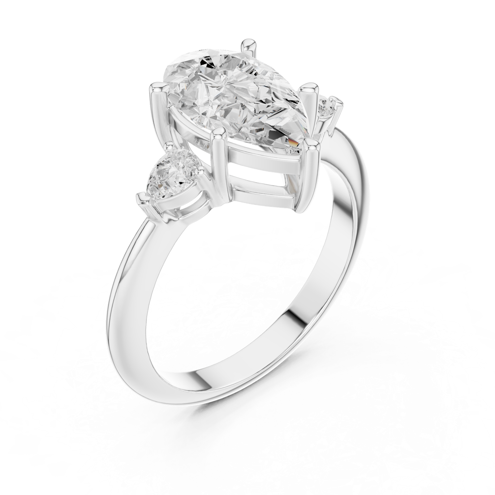 Gold Jewelry L35-66, Pear center stone, White Gold, view 2