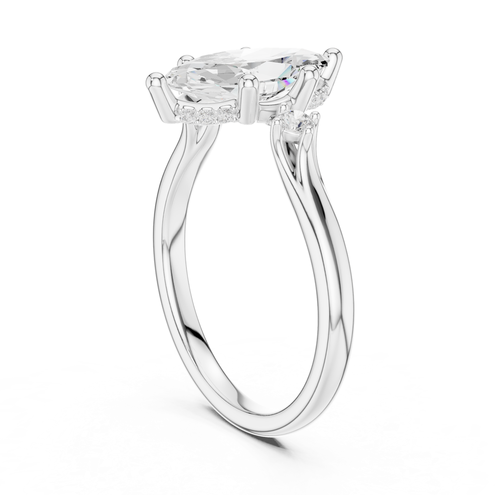 Gold Ring DDLR-164, Marquise center stone, White Gold, view 1